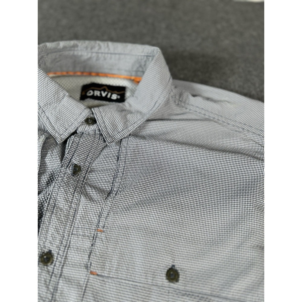 Orvis Shirt Mens Large Black Gray Gingham Vented Fishing Long Sleeve Trout